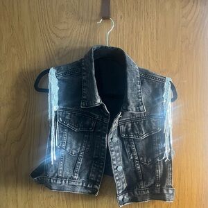 Black Denim Vest with Fringe